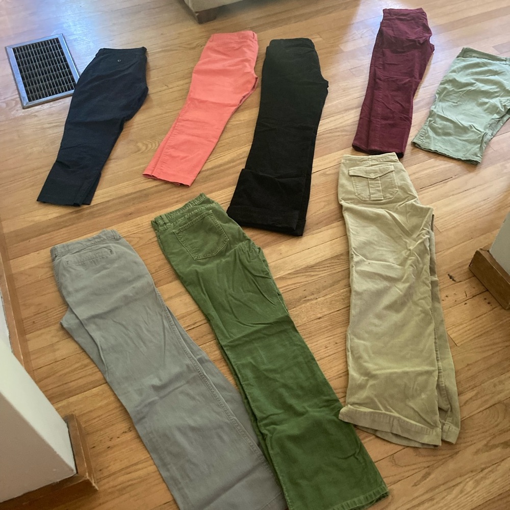 J Crew, Gap, Horny Toad khakis and corduroys